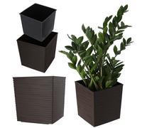 KADAX Maceta cuadrada, maceta grande para uso en interiores y exteriores, maceta de plástico ligera con inserto para plantas de interior (25,7 cm, marrón)
