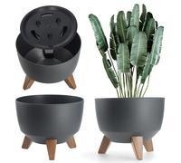KADAX Maceta Decorativa de Plástico con Soporte Integrado, Macetero con Tres Patas de Imitación Madera para Interior y Exterior (Gris, 24 cm)