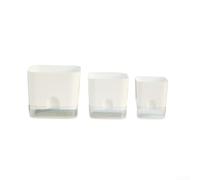 Maceta de riego automático blanca minimalista - Recipiente de resina con base transparente y fondo transpirable, sistema automático para plantas de interior