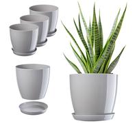 KADAX Macetero de plástico con platillo redondo, 16 cm, gris, paquete de 3
