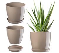 Maceta KADAX con posavasos, de plástico, redonda, 18 cm, beige