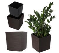 Maceta KADAX de plástico, maceta de jardín resistente a la intemperie para balcón, terraza, interior, maceta ligera con bandeja, macetero para plantas y flores (Marrón, Altura: 30 cm)