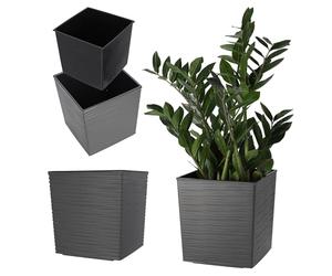 Maceta KADAX de plástico, maceta de jardín resistente a la intemperie para balcón, terraza, interior, maceta ligera con inserto, macetero para plantas y flores (Gris, Altura: 30 cm)
