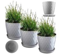 Juego de macetas KADAX con posavasos, de plástico, 25 cm + 30 cm, gris