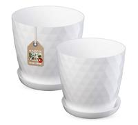 KADAX Maceta, Juego de macetas de plástico con platillo, Maceta de Material Ligero, Maceta Decorativa, Maceta para Flores, Plantas, Cactus y suculentas (Juego de 3-20cm, Blanco)
