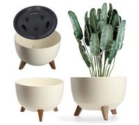KADAX Maceta Decorativa de Plástico con Soporte Integrado, Macetero con Tres Patas de Imitación Madera para Interior y Exterior (Crema, 47 cm)