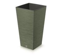 Macetero Color Verde Tierra, con depósito, colección Furu, de 24 x 24 x 45 cm, Capacidad de 7,5 L.