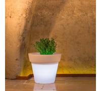 MACETA REDONDA CON LUZ LÁMPARA RESINA MODERNA MACETERO JARDÍN VARIOS COLORES