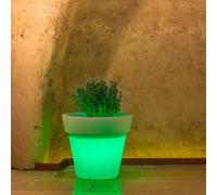 MACETA REDONDA CON LUZ LÁMPARA RESINA MODERNA MACETERO JARDÍN VARIOS COLORES