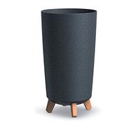 Maceta redonda para flores, plantas, Gracia Tubus Slim Eco Wood, decorativa, de plástico y madera, para interior y exterior, diámetro 24 x 45 cm, redondo, negro, diseño moderno, 19 litros
