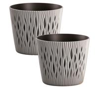 Maceta Redonda Sandy Round Wellhome en Plástico Gris Decorada con Ranuras Verticales para una Decoración única en Interiores