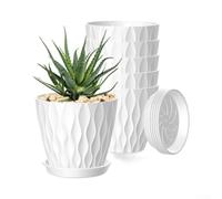 Macetas blancas mate con platillos, paquete de 6, recipientes de plástico para vivero con agujeros de drenaje para suculentas de interior, hierbas, orquídeas, macetas de flores al aire libre (4