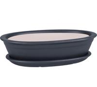 Macetas de cerámica para bonsái con platillo, 45 cm. Maceta ovalada negra para bonsái