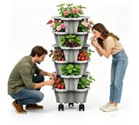 Macetas de Fresas Ultra Resistentes,6 Niveles Macetas Verticales Apilables con Ruedas,Maceta Apilable Multicapa, Maceta de Plástico Fresa para Balcón, Jardín, Interior y Exterior,home decoration