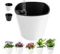 Macetas redondas de 7 pulgadas con autorriego para plantas de interior, con indicador de nivel de agua, color blanco, paquete de 6 macetas de autorriego para todas las orquídeas, aloe, hierbas,