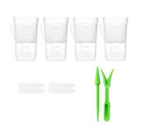 Macetas suculentas de riego automático con separación seca y húmeda, recipientes de plástico transparente para jardín interior pequeño, kit de inicio transparente con herramientas (4 unidades - L)