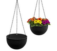 Macetero colgante antracita en aspecto de ratán, 23 cm, juego de 2 unidades, de plástico con desagüe y cadena de metal, decoración para jardín, maceta, maceta, maceta, maceta, maceta, maceta, maceta