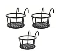 Macetero colgante para barandillas, maceta de metal con ganchos, maceta redonda para balcón para patios, jardines, decoración al aire libre