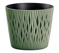 Macetero color verde,con depósito , colección SANDY ROUND eco wood de 18,9 x 18,9 x 16,5 cm, capacidad de 3 L.