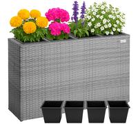 Macetero exterior 4 macetas poliratán gris 95x27x60cm