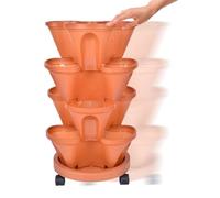 Macetero para Fresas | Contenedor Vertical De Flores Apilable De 4 Niveles | Maceta De Interior Con Ruedas Bandeja Inferior Y Drenaje Automático - Para Cultivo De Fresas Y Hortalizas En Interior Y