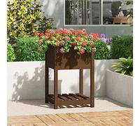 Macetero para plantas, balcón, macetero, jardinera para jardín, jardinera con estante, color marrón miel, 54 x 54 x 81 cm, madera maciza de pino, adecuada para balcones de jardín al aire libre