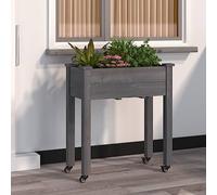 Macetero para plantas, balcón, macetero, jardinera para jardín, jardinera con inserto y ruedas, color gris, 71 x 37 x 80 cm, madera de abeto, adecuada para balcones de jardín al aire libre