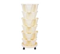 Macetero Vertical de 6 Niveles, Torre Apilable, Maceteros Verticales de Fresa, Maceteros Apilables para Hierbas Y Verduras con Ruedas Móviles, Maceteros de Jardín para Fresas, Flores,(Beige)