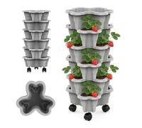 Macetero Vertical, Jardinera De Fresas Vertical Apilable 6 Niveles Con Ruedas , Resistente A La Intemperie Para Exteriores, Ideal Para Cultivar Fresas, Hierbas Y Flores En Tu Jardín Balcón O Terraza