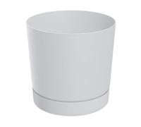 Macetero XL de plástico con platillo redondo blanco mate - Ø 47 cm - Macetero grande con base extraíble resistente a los rayos UV - Jardín decorativo Macetero maceta