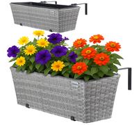 Maceteros balcón set de 2 poliratán gris 60x20x19cm