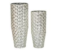 Maceteros De Metal Plateado Cm Ø 37x92x-32x75.
