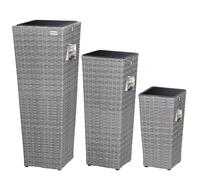 Maceteros exterior set de 3 poliratán gris varios tamaños