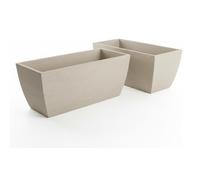 Maceteros Grandes Exterior - PINCHO - Jardinera Rectangular, Jardineras Exterior Grandes, Plástico PE anti-UV + Resistente a Heladas, Efecto Madera Beige, Fondo Reforzado - 79×39×33 cm, jardín terraza