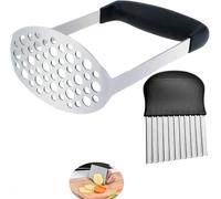 Machacador de papas, herramienta de cocina integrada de acero inoxidable y machacador de alimentos/machacador de papas con cortador ondulado, para Puré de Frutas y Verduras