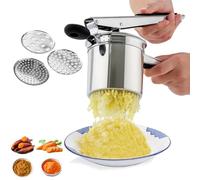 Machacador de Patatas con 3 Discos Intercambiables, Triturador Papas Acero Inoxidable Profesionales, Exprimidor Zumos Mermelada, Prensador para Puré Patatas, Bebés Frutas, Verduras, Receta Alimentos
