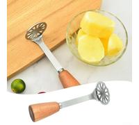 Machacador de patatas de acero inoxidable con mango ergonómico de madera, molinillo manual de alimentos para puré de patatas, batatas, frutas, purés de bebé, utensilio de cocina, 15 x 5,2 cm