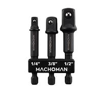 MACHOMAN Adaptadores Vaso Impacto 3 Piezas, 1/4 3/8 1/2 | Para atornillador y taladro, cuadrados 1/4 3/8 1/2, soporte compacto, reparación casa garaje