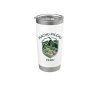 Machu Picchu Perú Cresta con Ruinas de la Montaña Inca y Llamas Vaso térmico de acero inoxidable de doble pared