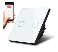 Maclean Interruptor de luz inteligente MCE717B de 2 vías, táctil, compatible con la aplicación Tuya, interruptor de pared de cristal, interruptor con cambio de color, LED, 85 x 85 mm (negro)