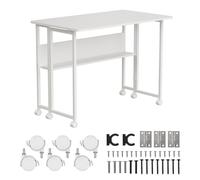 Maclean MC-126 Escritorio Plegable con Estante y Ruedas | Tablero de 100x58 cm | Capacidad de Carga de 50 kg | Plegado Rápido | Mesa Móvil Compacta para Teletrabajo, Estudio, Oficina en Casa (Blanco)