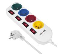 Maclean Regleta MCE229 W – 4 tomas + 2 USB 5V/2,1A con interruptores, cable 1,5m, Blanco