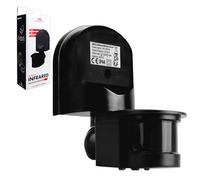 Maclean MCE25 B/B Detector de Movimiento Mural PIR 180° | Sensor crepuscular | IP44 Exterior e Interior | Compatible con LED | Alcance Ajustable 5-12 m | Negro