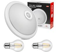 Maclean MCE324 Lámpara de Techo con Sensor de Movimiento y Crepuscular, Incluye Bombilla, Luz Interior, Lámpara PIR, Iluminación IP20 360° E27 (Lámpara de techo incl. 2x LED 8W Blanco cálido A60)