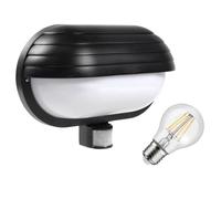 Maclean MCE33 Aplique Exterior con Bombilla LED, Sensor de Movimiento PIR 180° hasta 9m y Sensor Crepuscular, Lámpara de Jardín Portalámparas E27 (Aplique + bombilla LED 8W, Negro)