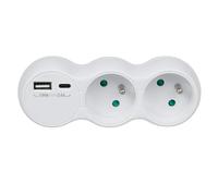 Maclean MCE339 E Toma de Corriente, Divisor de 2 Tomas, 2x USB A/C, tipo E, 2x16A
