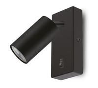 Maclean MCE369 Aplique de Pared GU10 con Interruptor Máx. 7W | Punto Giratorio | Diseño Moderno para Salón, Dormitorio y Pasillo | 55x100 mm (Negro, con luz blanca neutra de 7W)
