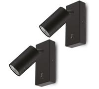 Maclean MCE369 Aplique de Pared GU10 con Interruptor | Punto Giratorio | Diseño Moderno para Salón, Dormitorio y Pasillo | 55x100 mm (Negro, 2 unidades con luz blanca neutra de 7W)