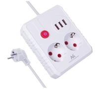 Maclean MCE387/8 Regleta | 2 Tomacorrientes 3xUSB 2500W | Cable Compacto con enchufes angulares de 45° | Interruptor Iluminado para Montaje en Pared (Blanco, 3 m)