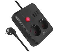 Maclean MCE387/8 Regleta | 2 Tomacorrientes 3xUSB 2500W | Cable Compacto con enchufes angulares de 45° | Interruptor Iluminado para Montaje en Pared (Negro, 3 m)